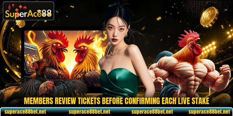 Members review tickets before confirming each live stake Members review tickets before confirming each live stake