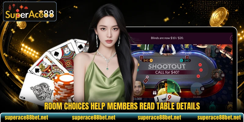 Room choices help members read table details Room choices help members read table details
