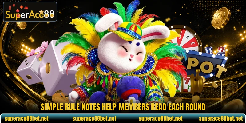 Simple rule notes help members read each round Simple rule notes help members read each round