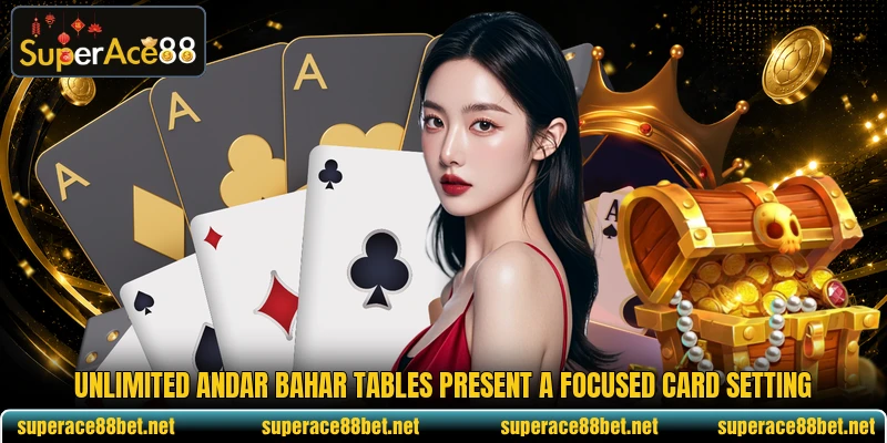Unlimited Andar Bahar tables present a focused card setting Unlimited Andar Bahar tables present a focused card setting